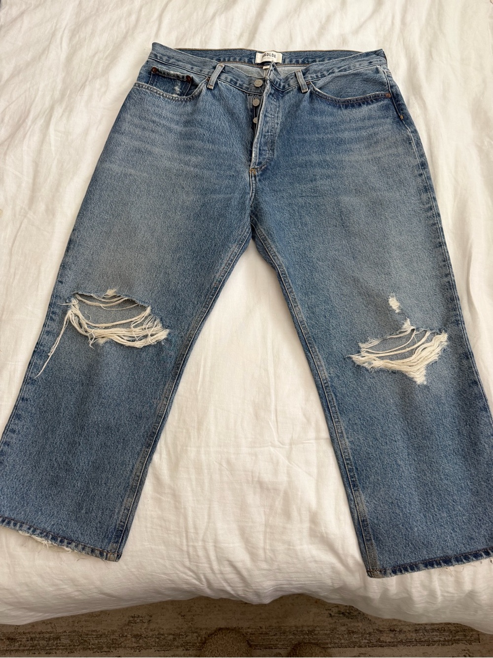 Agolde Cropped Distressed Medium Blue Jeans